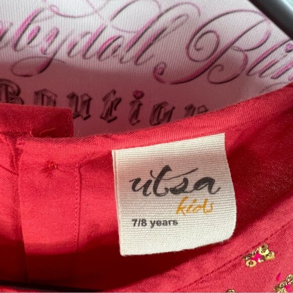 Ulsa kids dress sequins beaded Elegant Red and Gold Kids Dress - Picture 5 of 9